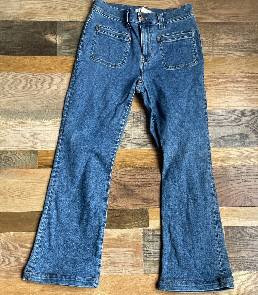 Madewell Mid-Rise Kick Out Jeans Womens 27 Blue Kick Flare Stretch Denim